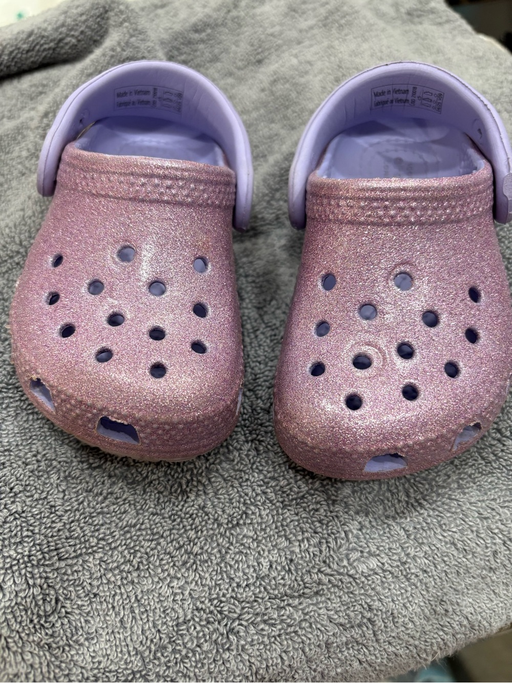 3 pairs of glitter crocs